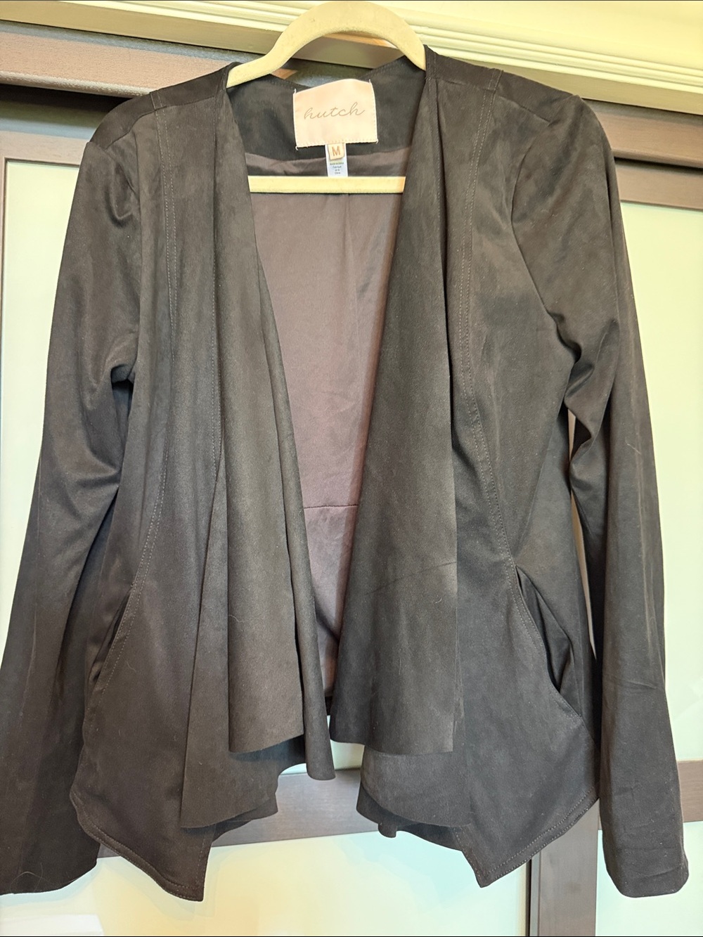 Hutch Women's Black Suede-Feel Draped Open-Front Blazer